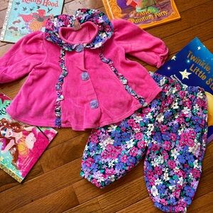 Vintage Floral Spring Baby Girl Set Easter, Bubble Balloon Pants and Top, 6-9m